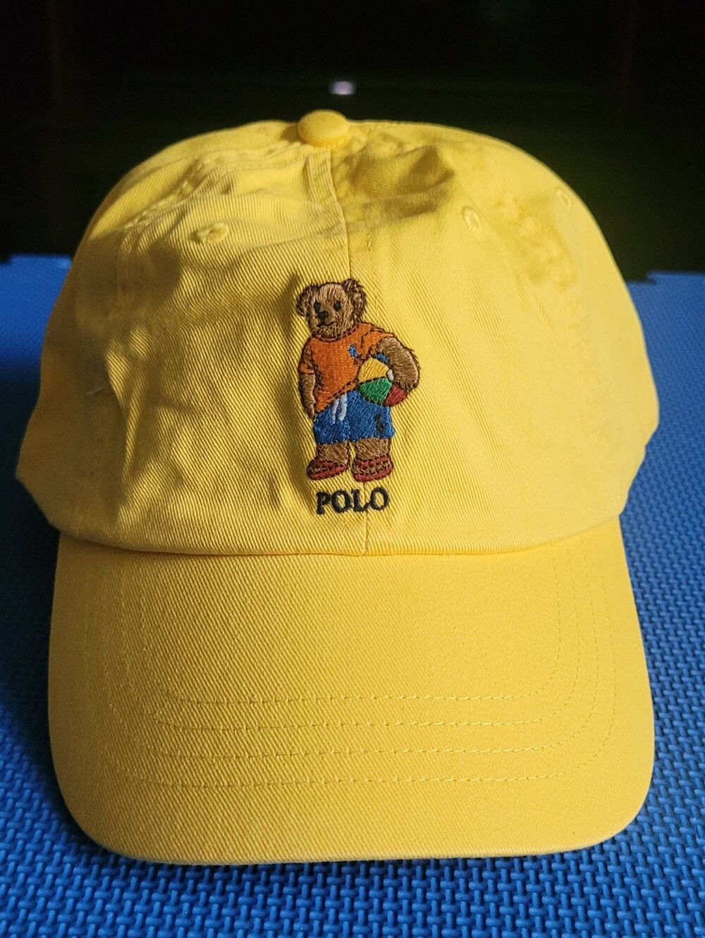 New Polo Ralph Lauren Yellow Embroidered Teddy Bear Men's Leather Strap Hat